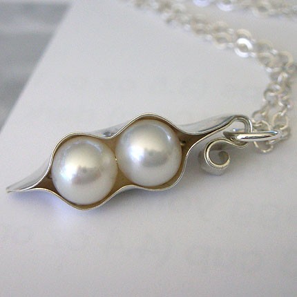 Pea Pod Necklace with two white pearls